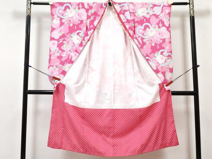 平和屋着物[]七五三　女の子　松田聖子　SEIKOMATSUDA　７歳　祝着　四つ身　襦袢(単衣)セット　草花文　洗える着物　DABG3062ma