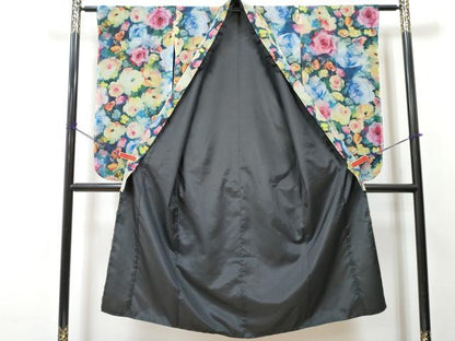 平和屋着物[]七五三　女の子　７歳　祝着　四つ身　襦袢(単衣)セット　薔薇　バラ　洗える着物　DABG3068ma