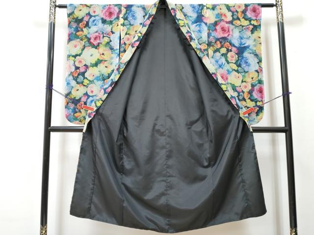 平和屋着物[]七五三　女の子　７歳　祝着　四つ身　襦袢(単衣)セット　薔薇　バラ　洗える着物　DABG3068ma
