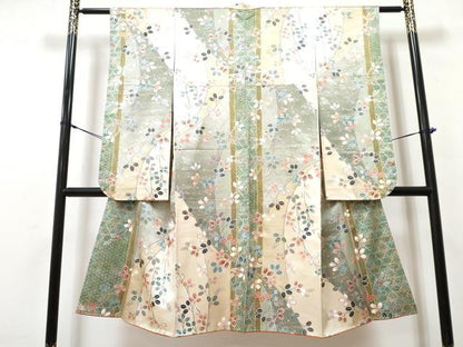 平和屋着物[]七五三　女の子　７歳　祝着　四つ身　萩　金銀彩　逸品　DABG3071ma