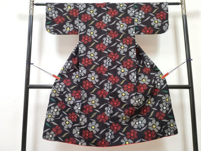 平和屋着物[]久留米絣　袷　女の子　子供　草花文　綿　逸品　DABG3072ma