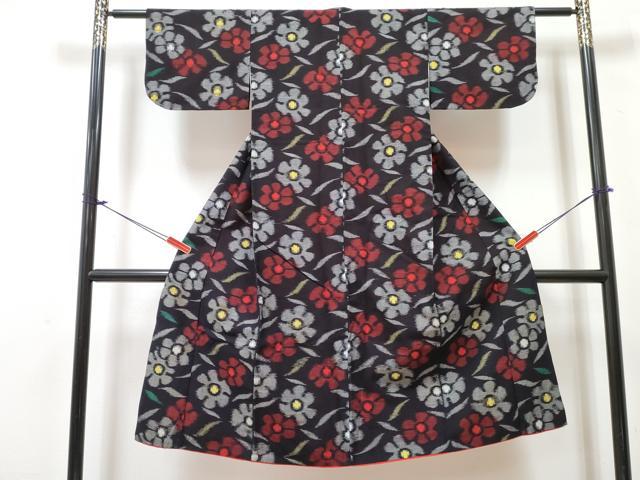平和屋着物[]久留米絣　袷　女の子　子供　草花文　綿　逸品　DABG3072ma