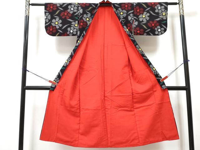 平和屋着物[]久留米絣　袷　女の子　子供　草花文　綿　逸品　DABG3072ma