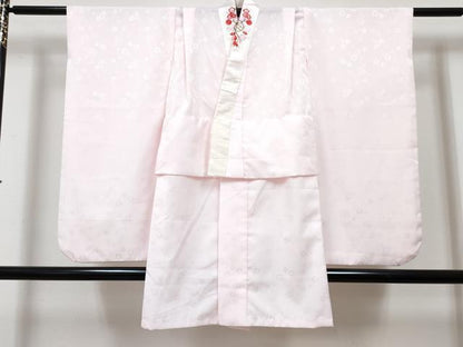 平和屋着物[]七五三　女の子　７歳　祝着　四つ身　長襦袢(無双仕立て・半衿刺繍)セット　絞り　雲取り花文　金彩　逸品　DABG3075ma