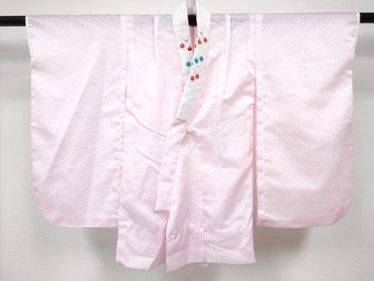 平和屋着物[]七五三　女の子　３歳　祝着　三つ身　長襦袢(単衣・半衿刺繍)・被布 ベストセット　草花間道　金彩　洗える着物　DABG3076ma