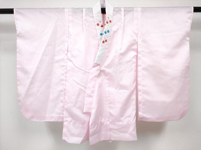 平和屋着物[]七五三　女の子　３歳　祝着　三つ身　長襦袢(単衣・半衿刺繍)・被布 ベストセット　草花間道　金彩　洗える着物　DABG3076ma
