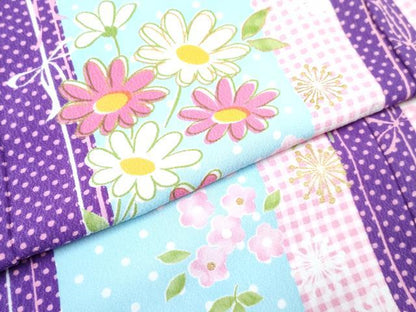 平和屋着物[]七五三　女の子　３歳　祝着　三つ身　長襦袢(単衣・半衿刺繍)・被布 ベストセット　草花間道　金彩　洗える着物　DABG3076ma
