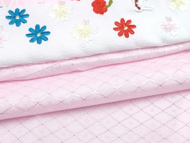 平和屋着物[]七五三　女の子　３歳　祝着　三つ身　長襦袢(単衣・半衿刺繍)・被布 ベストセット　草花間道　金彩　洗える着物　DABG3076ma