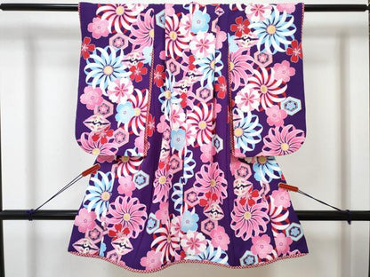 平和屋着物[]七五三 女の子 ３歳 祝着 三つ身 長襦袢(単衣・半衿刺繍)・被布・小物セット 双鶴花文 金彩 洗える着物 DABG3078ma