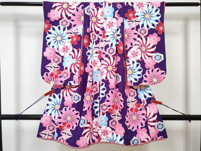 平和屋着物[]七五三 女の子 ３歳 祝着 三つ身 長襦袢(単衣・半衿刺繍)・被布・小物セット 双鶴花文 金彩 洗える着物 DABG3078ma