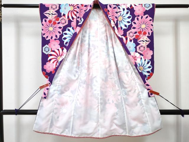 平和屋着物[]七五三 女の子 ３歳 祝着 三つ身 長襦袢(単衣・半衿刺繍)・被布・小物セット 双鶴花文 金彩 洗える着物 DABG3078ma