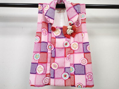 平和屋着物[]七五三 女の子 ３歳 祝着 三つ身 長襦袢(単衣・半衿刺繍)・被布・小物セット 双鶴花文 金彩 洗える着物 DABG3078ma