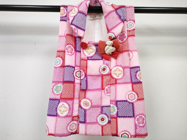 平和屋着物[]七五三 女の子 ３歳 祝着 三つ身 長襦袢(単衣・半衿刺繍)・被布・小物セット 双鶴花文 金彩 洗える着物 DABG3078ma