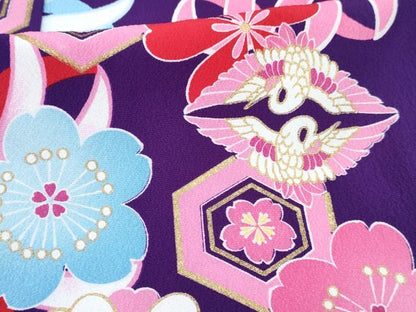 平和屋着物[]七五三 女の子 ３歳 祝着 三つ身 長襦袢(単衣・半衿刺繍)・被布・小物セット 双鶴花文 金彩 洗える着物 DABG3078ma