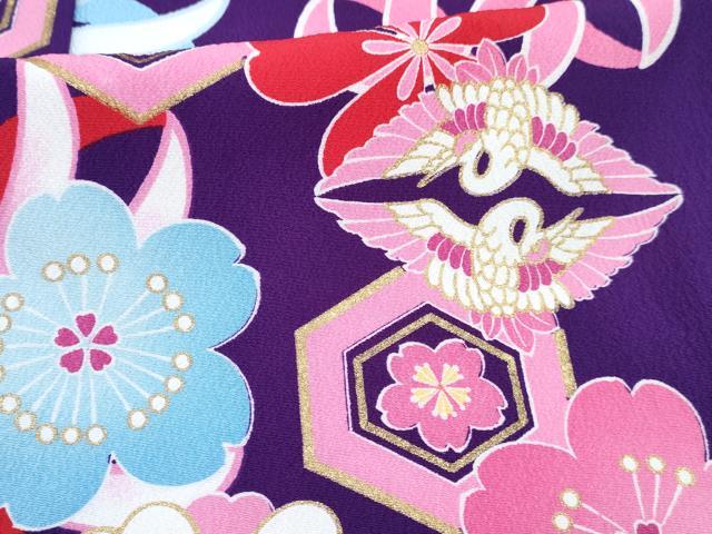 平和屋着物[]七五三 女の子 ３歳 祝着 三つ身 長襦袢(単衣・半衿刺繍)・被布・小物セット 双鶴花文 金彩 洗える着物 DABG3078ma