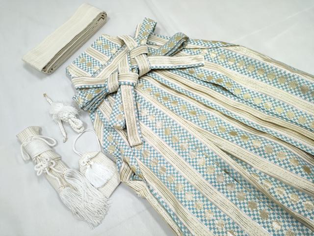 平和屋着物[]七五三　男の子　祝着・羽織・長襦袢(単衣)・行灯袴・小物セット　鳥の子色　唐獅子　金彩　DABG3080ma