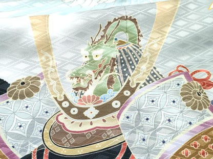 平和屋着物[]七五三　男の子　子供　羽織　鶴　龍　兜　笹松文　暈し染め　金彩　洗える着物　未使用　DABG3081ma