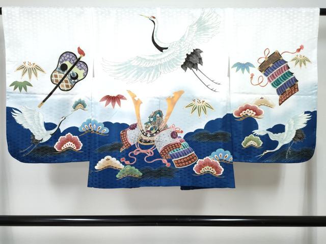 平和屋着物[]七五三　男の子　子供　羽織　鶴　龍　兜　笹松文　暈し染め　金彩　洗える着物　未使用　DABG3096ma