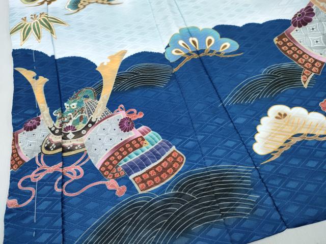 平和屋着物[]七五三　男の子　子供　羽織　鶴　龍　兜　笹松文　暈し染め　金彩　洗える着物　未使用　DABG3096ma