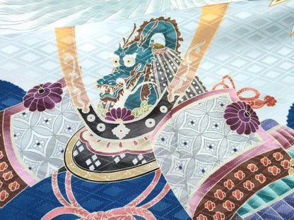 平和屋着物[]七五三　男の子　子供　羽織　鶴　龍　兜　笹松文　暈し染め　金彩　洗える着物　未使用　DABG3092ma