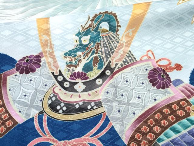 平和屋着物[]七五三　男の子　子供　羽織　鶴　龍　兜　笹松文　暈し染め　金彩　洗える着物　未使用　DABG3086ma