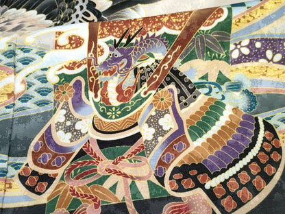 平和屋着物[]七五三　男の子　子供　羽織　鷹　鷲　龍　兜　立波松文　暈し染め　金彩　洗える着物　未使用　DABG3098ma