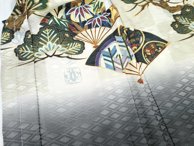 平和屋着物[]七五三　男の子　子供　羽織　鷹　鷲　扇面花松文　暈し染め　金彩　洗える着物　未使用　DABG3101ma