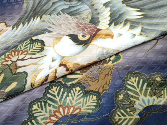 平和屋着物[]七五三　男の子　子供　羽織　鷹　鷲　扇面花松文　暈し染め　金彩　洗える着物　未使用　DABG3103ma