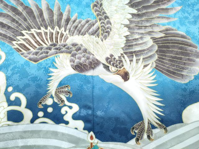 平和屋着物[]七五三　男の子　子供　羽織　鷹　鷲　松　宝船　暈し染め　洗える着物　未使用　DABG3107ma