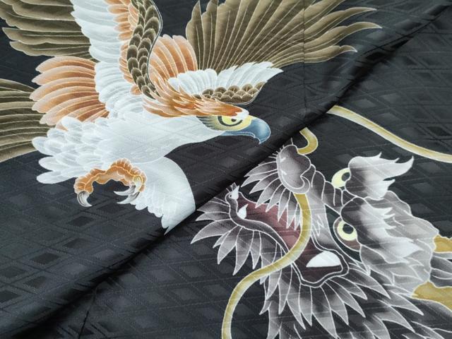 平和屋着物[]七五三　男の子　子供　羽織　鷹　鷲　龍　松　暈し染め　洗える着物　未使用　DABG3110ma