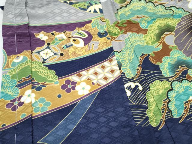平和屋着物[]七五三　男の子　子供　羽織　鷹　鷲　宝尽くし　立波松文　暈し染め　洗える着物　未使用　DABG3120ma