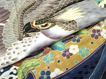 平和屋着物[]七五三　男の子　子供　羽織　鷹　鷲　宝尽くし　立波松文　暈し染め　洗える着物　未使用　DABG3117ma