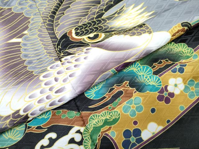 平和屋着物[]七五三　男の子　子供　羽織　鷹　鷲　宝尽くし　立波松文　暈し染め　洗える着物　未使用　DABG3121ma