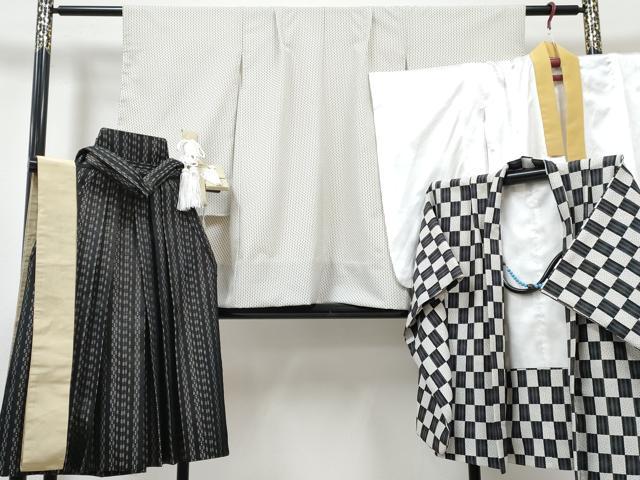 平和屋着物[]七五三　男の子　祝着・羽織・長襦袢(単衣)・行灯袴・小物セット　市松文様　DABG3129ma