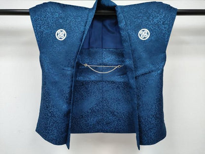 平和屋着物[]七五三　男の子　祝着・陣羽織・長襦袢(単衣・半衿刺繍)・行灯袴・小物セット　紺鼠色　打ち出の小槌　唐草地紋　DABG3131ma
