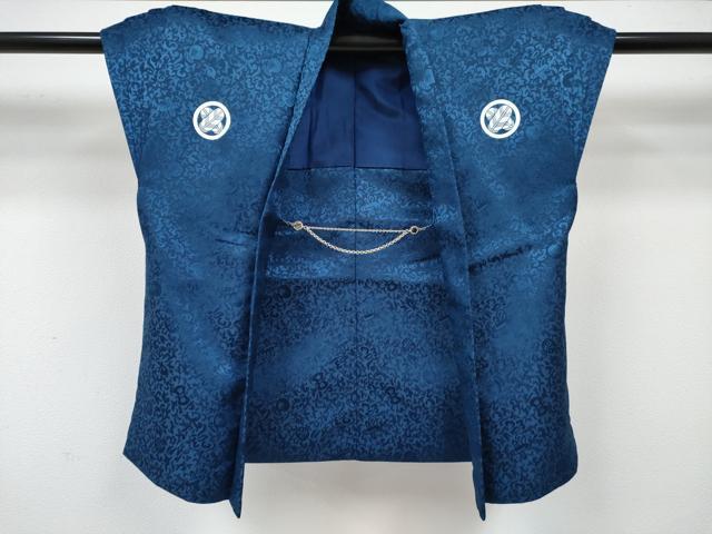 平和屋着物[]七五三　男の子　祝着・陣羽織・長襦袢(単衣・半衿刺繍)・行灯袴・小物セット　紺鼠色　打ち出の小槌　唐草地紋　DABG3131ma