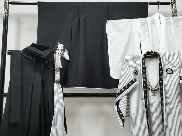 平和屋着物[]七五三　男の子　祝着・羽織・長襦袢(単衣)・行灯袴・小物セット　髑髏 ドクロ 星 スター 間道　金彩　DABG3132ma