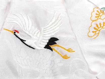 平和屋着物[]和装小物　お宮参り　女の子　子供　帽子・スタイ・お守り袋セット　刺繍　飛鶴松文　薄桜色　箱付き　DABG3138ma