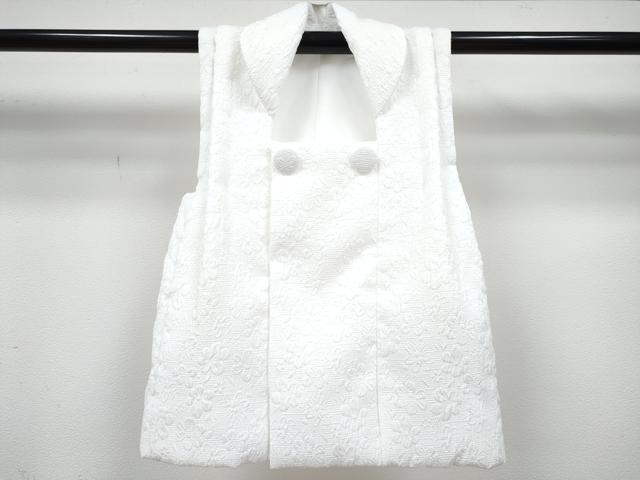 平和屋着物[]七五三　女の子　３歳　祝着　三つ身　長襦袢(単衣)・被布・巾着・草履セット　更紗花文　箱付き　未使用　DABG3143ma