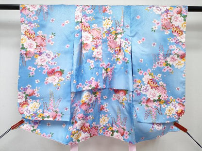 平和屋着物[]七五三　女の子　３歳　祝着　三つ身　長襦袢(単衣)・被布・草履・小物セット　鞠花文　暈し染め　金彩　箱付き　DABG3145ma