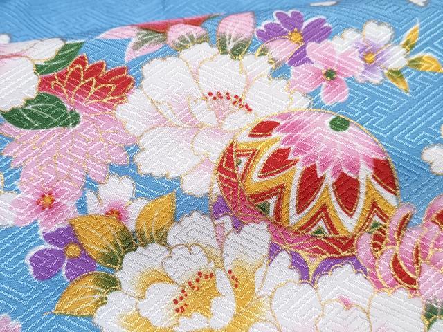 平和屋着物[]七五三　女の子　３歳　祝着　三つ身　長襦袢(単衣)・被布・草履・小物セット　鞠花文　暈し染め　金彩　箱付き　DABG3145ma