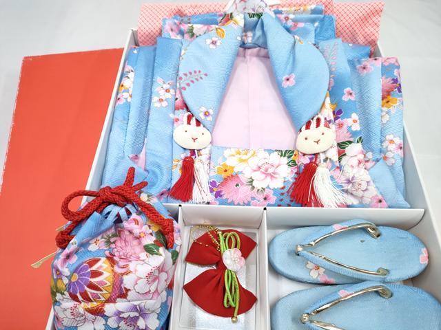 平和屋着物[]七五三　女の子　３歳　祝着　三つ身　長襦袢(単衣)・被布・草履・小物セット　鞠花文　暈し染め　金彩　箱付き　DABG3145ma