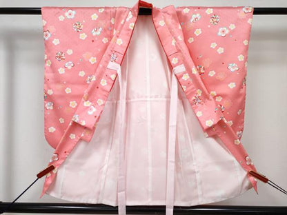 平和屋着物[]七五三　女の子　３歳　祝着　三つ身　長襦袢(単衣・半衿刺繍)・被布・草履・小物セット　花尽くし　箱付き　DABG3146ma