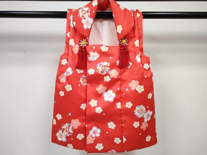 平和屋着物[]七五三　女の子　３歳　祝着　三つ身　長襦袢(単衣・半衿刺繍)・被布・草履・小物セット　花尽くし　箱付き　DABG3146ma