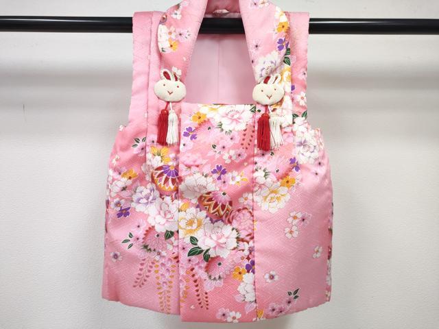 平和屋着物[]七五三　女の子　３歳　祝着　三つ身　長襦袢(単衣)・被布・草履・小物セット　鞠花文　暈し染め　金彩　箱付き　DABG3147ma