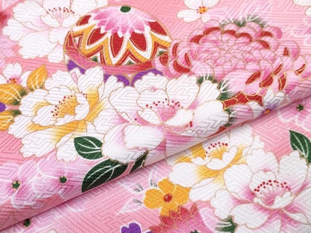 平和屋着物[]七五三　女の子　３歳　祝着　三つ身　長襦袢(単衣)・被布・草履・小物セット　鞠花文　暈し染め　金彩　箱付き　DABG3147ma