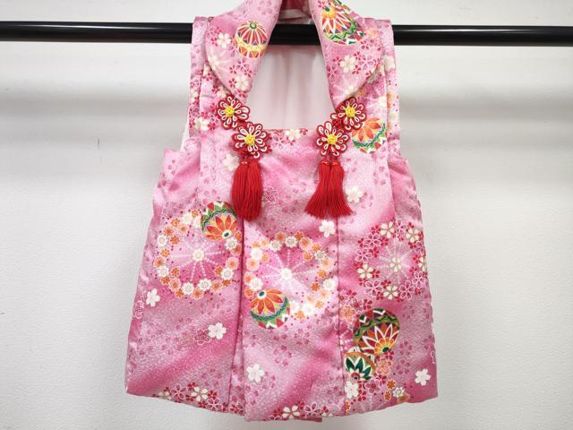 平和屋着物[]七五三　女の子　３歳　祝着　三つ身　長襦袢(単衣)・被布・草履・小物セット　鞠花文　暈し染め　金彩　箱付き　DABG3148ma