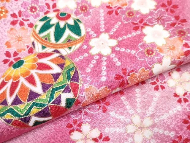平和屋着物[]七五三　女の子　３歳　祝着　三つ身　長襦袢(単衣)・被布・草履・小物セット　鞠花文　暈し染め　金彩　箱付き　DABG3148ma