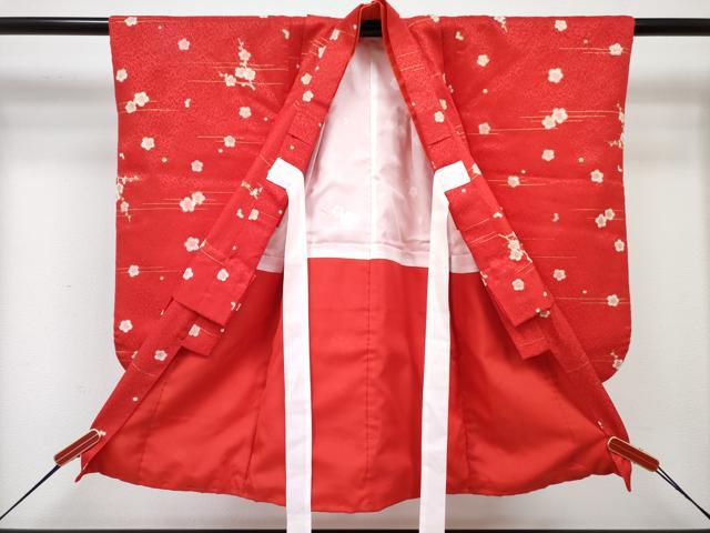 平和屋着物[]七五三　女の子　３歳　祝着　三つ身　被布・草履・小物セット　鴛鴦枝梅花文　金彩　箱付き　DABG3150ma