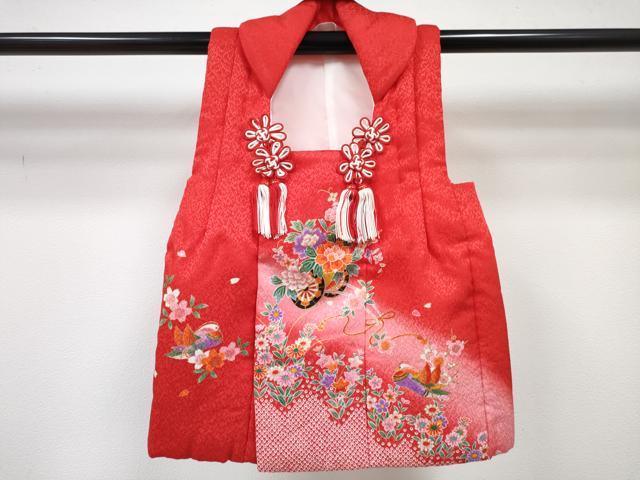 平和屋着物[]七五三　女の子　３歳　祝着　三つ身　被布・草履・小物セット　鴛鴦枝梅花文　金彩　箱付き　DABG3150ma